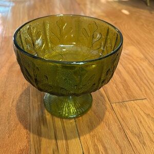 Indiana Glass Vintage Green Compote with Acorn Leaves
